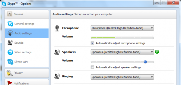 Audio settings