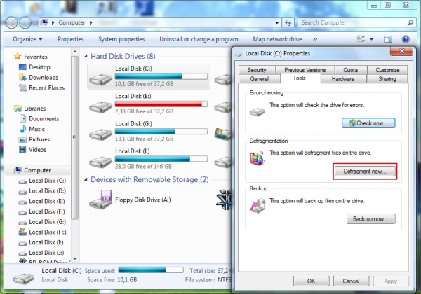 Partition tools in Windows 7