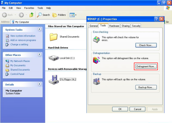 Drive partition tools in Windows XP